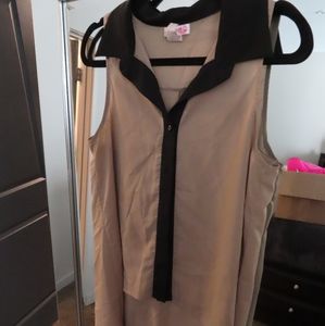 Taupe, High-low, Button Down Collar Shirt